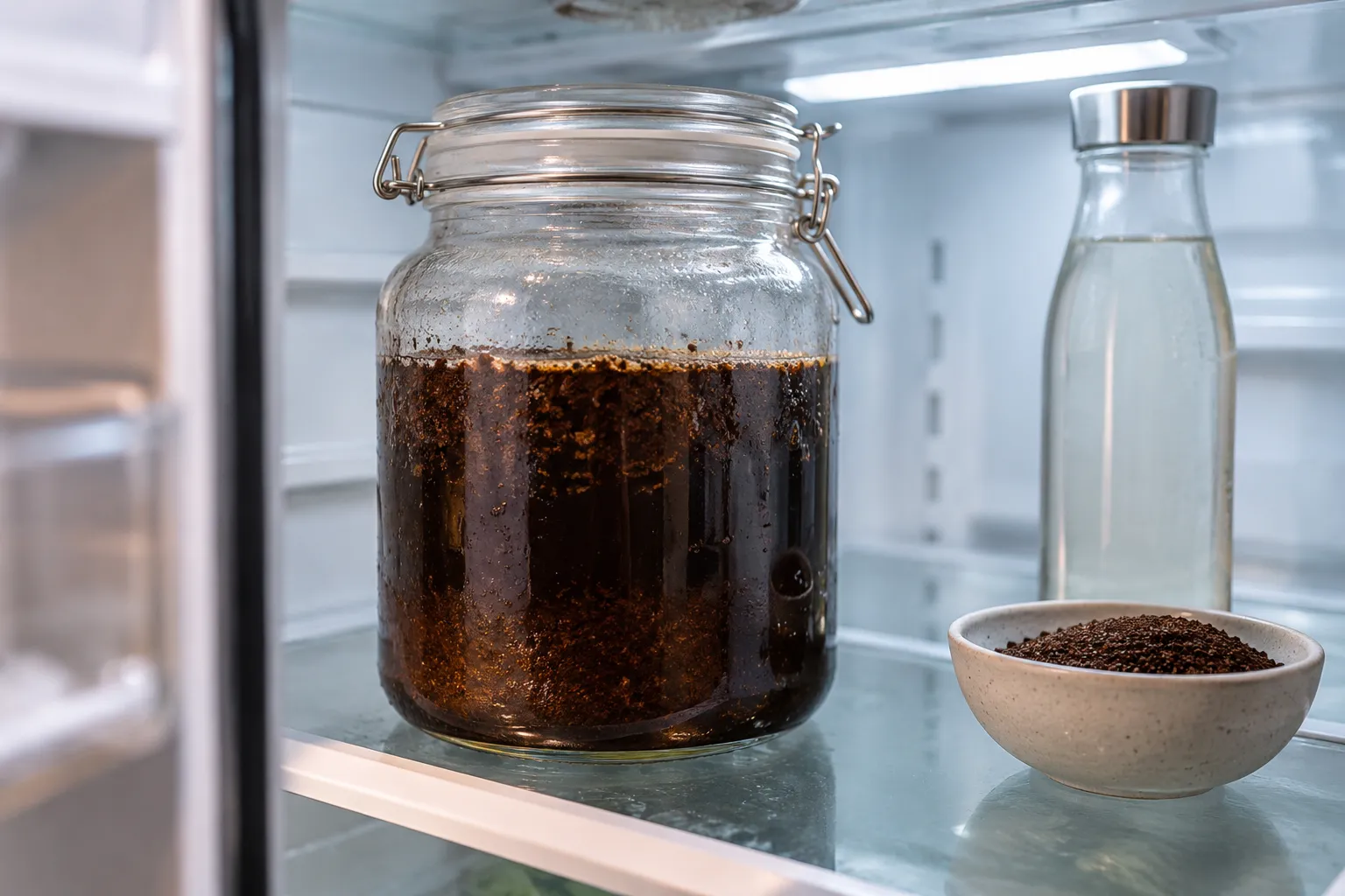 Домашно cold brew кафе в стъклен съд по време на студена екстракция